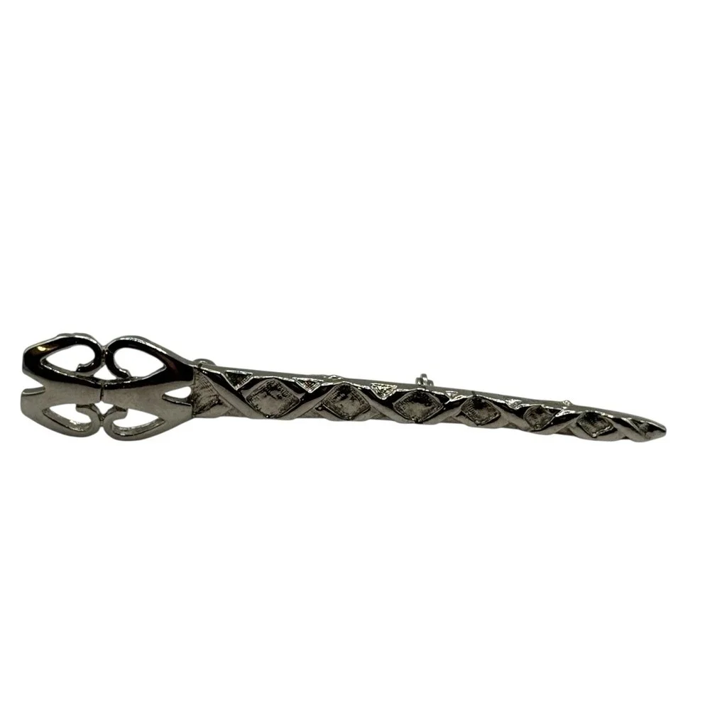 Vintage Art Nouveau Revival Bar Brooch‎ Ornate Silver Tone Textured Open Work